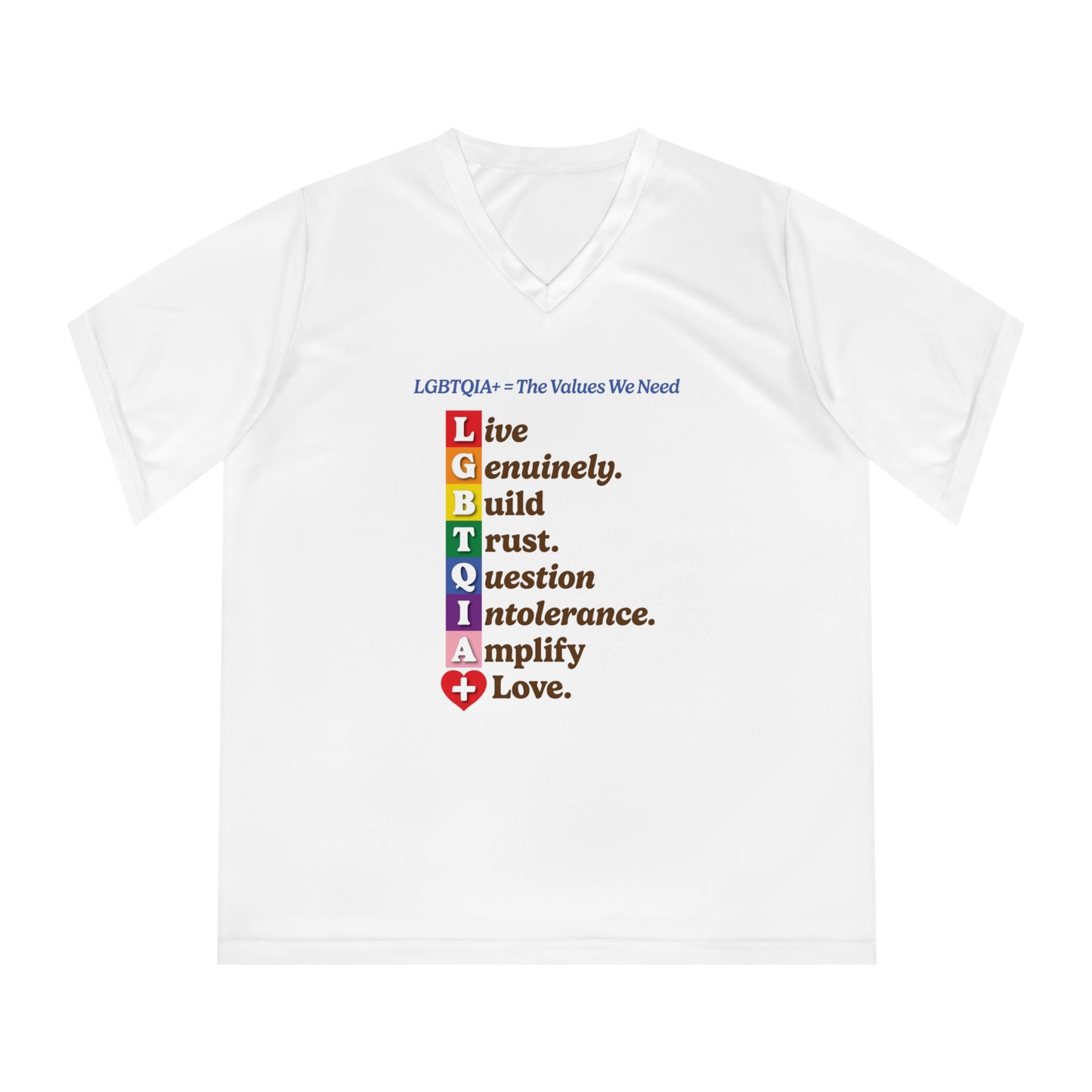 LGBTQIA+ Values Women’s V-Neck Tee “Build Trust” Edition