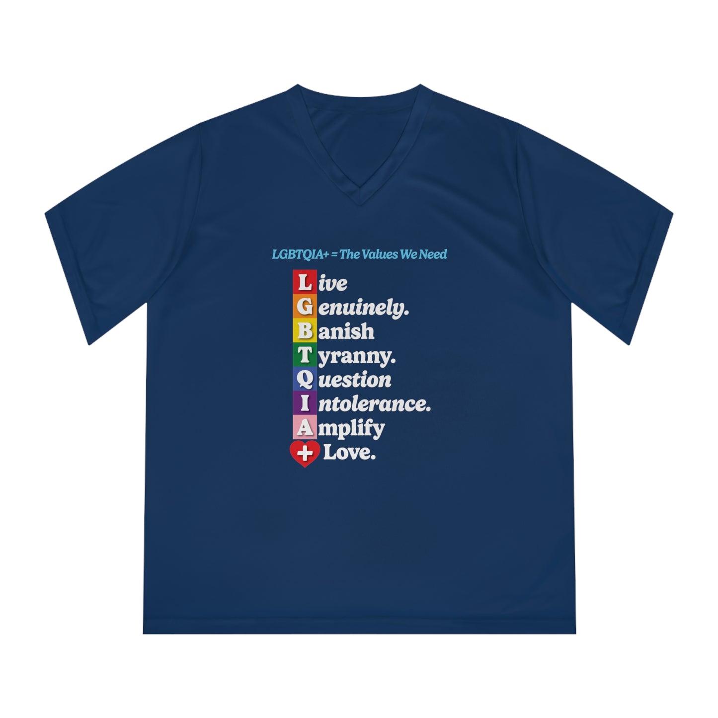 LGBTQIA+ Values Women’s V-Neck Tee “Banish Tyranny” Edition