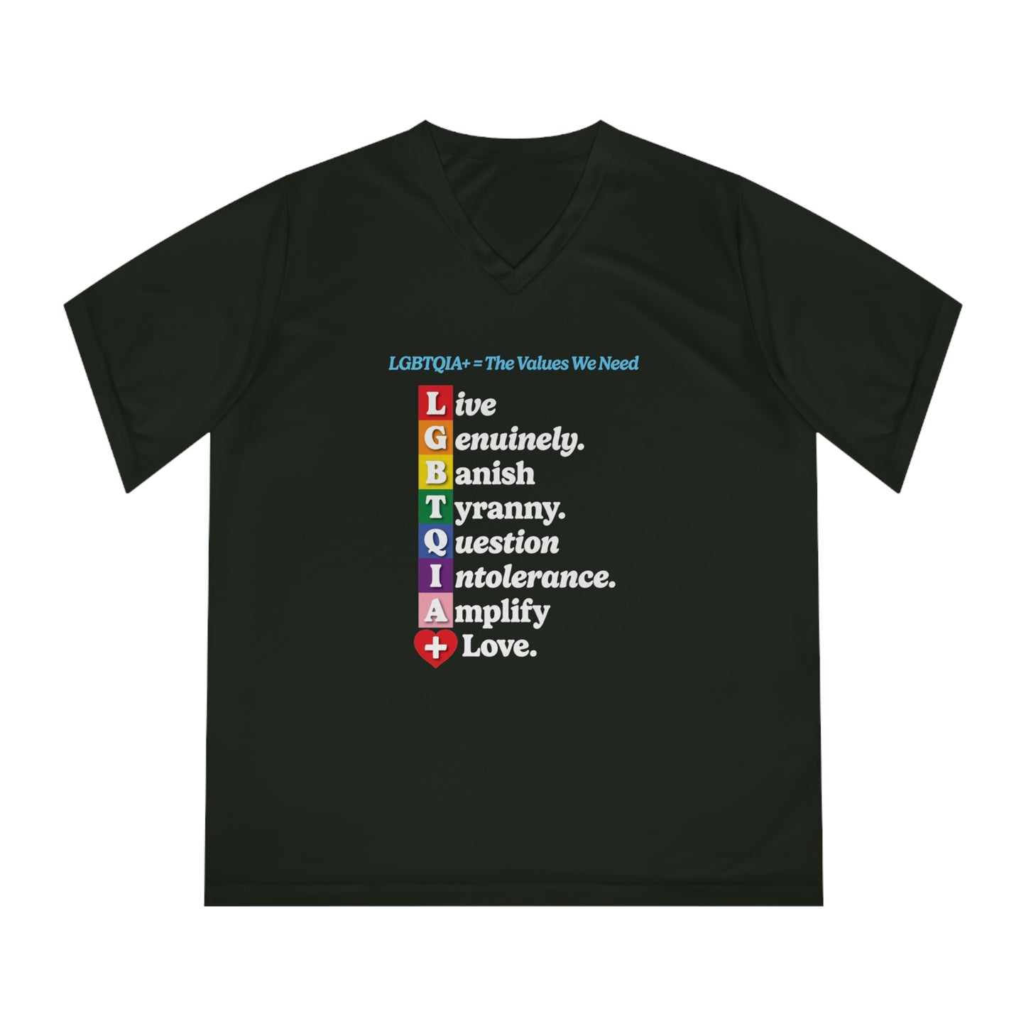 LGBTQIA+ Values Women’s V-Neck Tee “Banish Tyranny” Edition