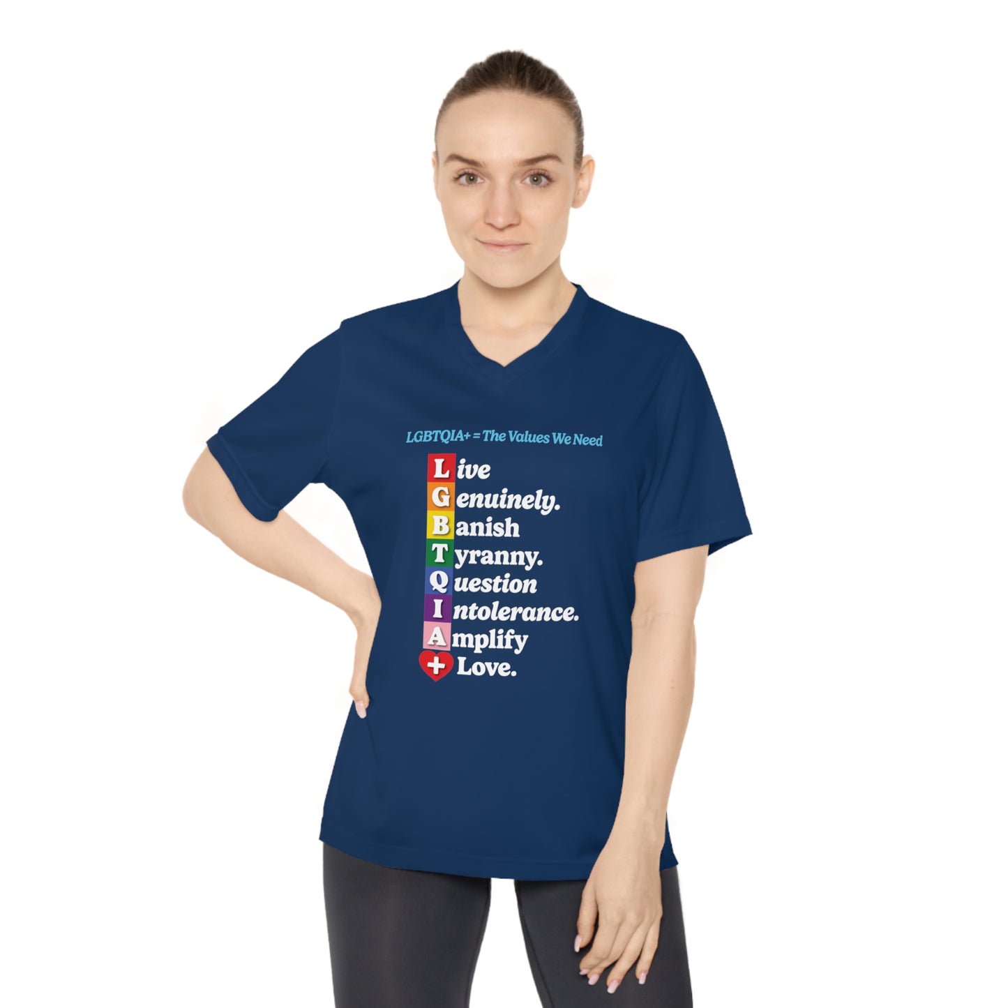 LGBTQIA+ Values Women’s V-Neck Tee “Banish Tyranny” Edition