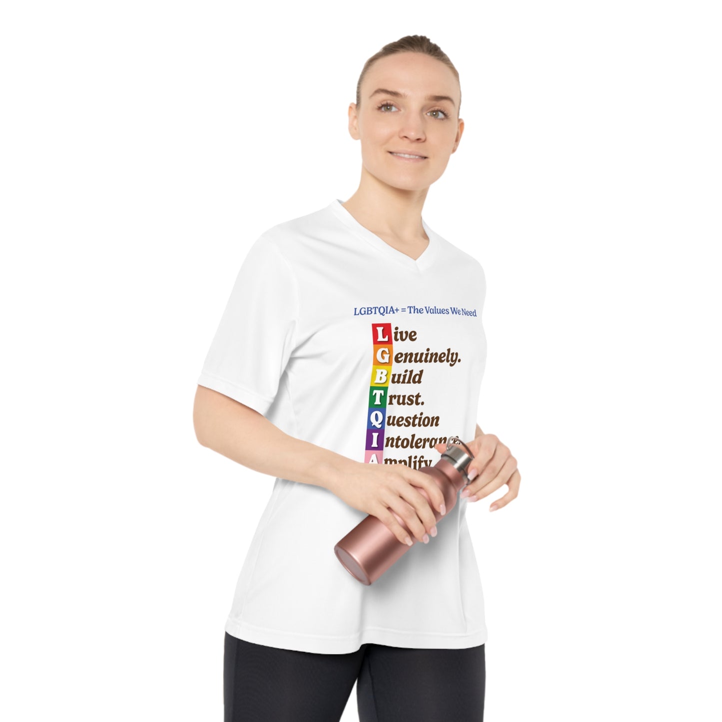 LGBTQIA+ Values Women’s V-Neck Tee “Build Trust” Edition