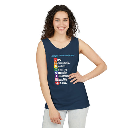 LGBTQIA+ Values Tank Top “Banish Tyranny” Edition