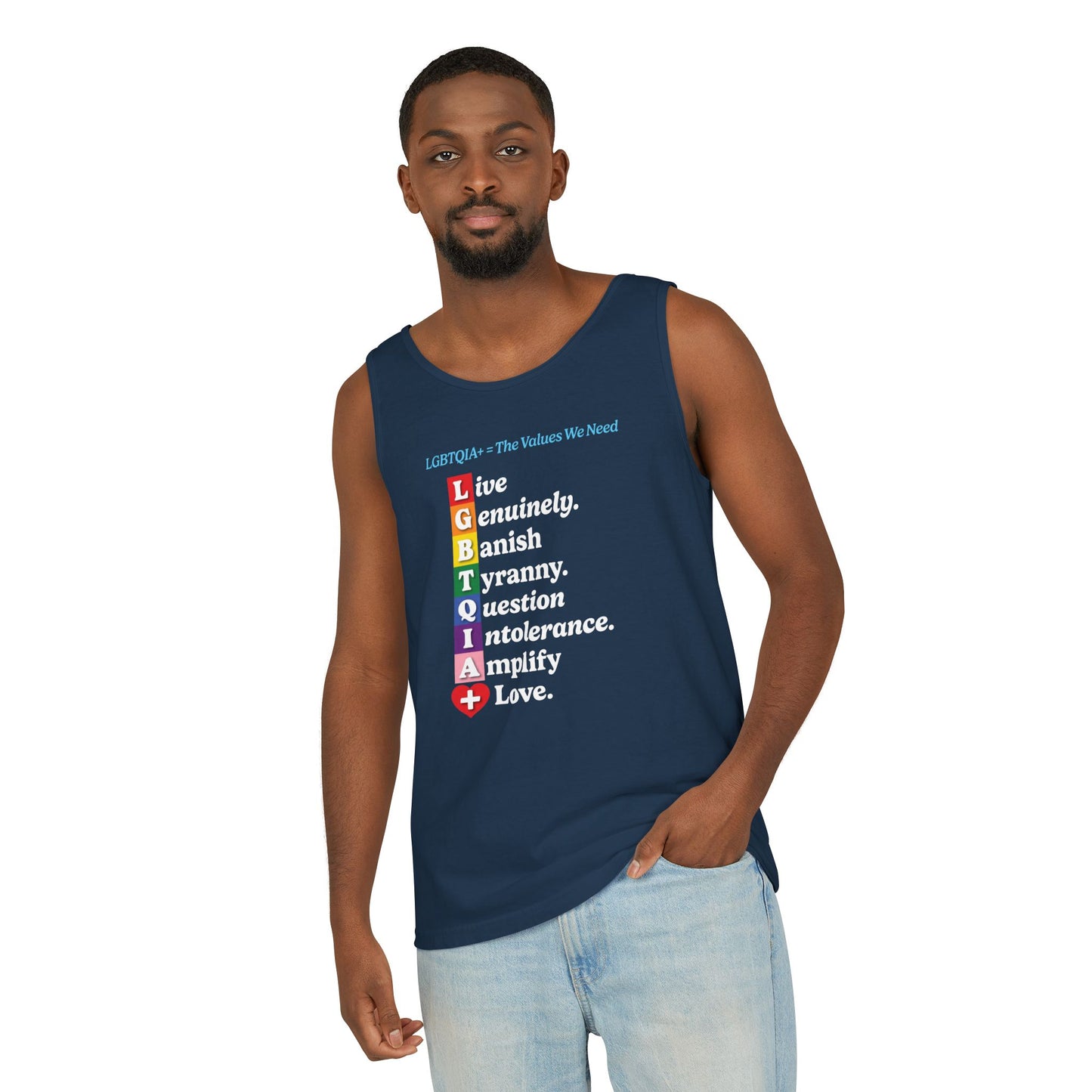 LGBTQIA+ Values Tank Top “Banish Tyranny” Edition
