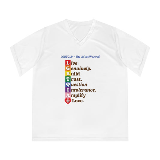 LGBTQIA+ Values Women’s V-Neck Tee “Build Trust” Edition