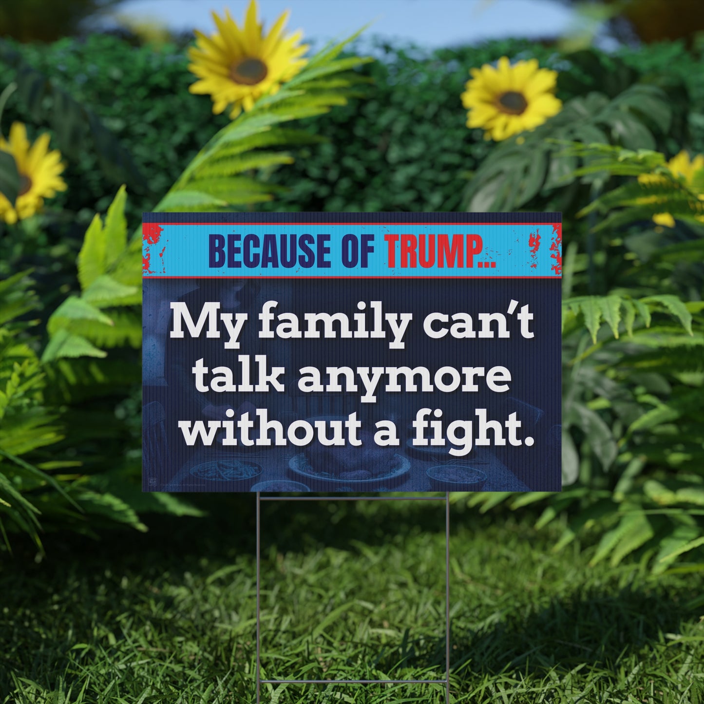 Family Divided by Trump Yard Sign
