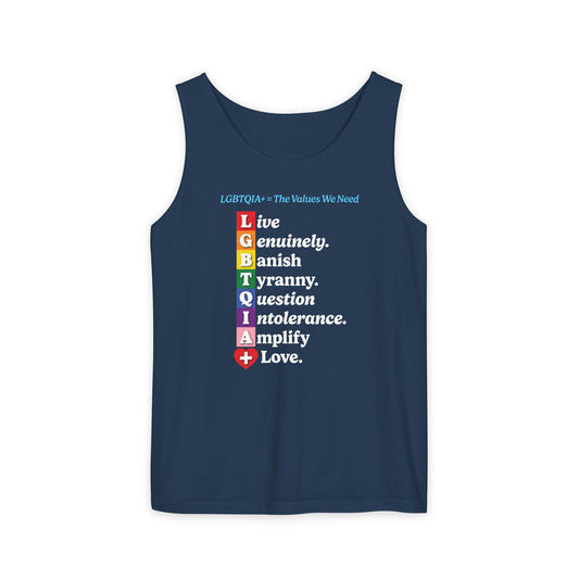 LGBTQIA+ Values Tank Top “Banish Tyranny” Edition