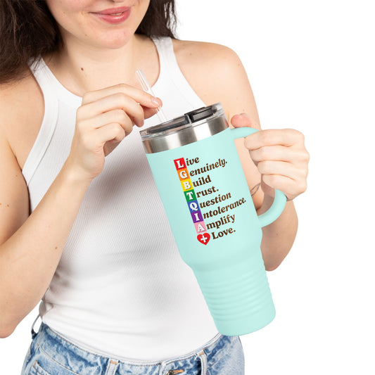 LGBTQIA+ 40oz Insulated Travel Mug – “Build Trust” Edition (Teal or White)
