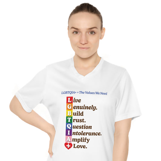 LGBTQIA+ Values Women’s V-Neck Tee “Build Trust” Edition