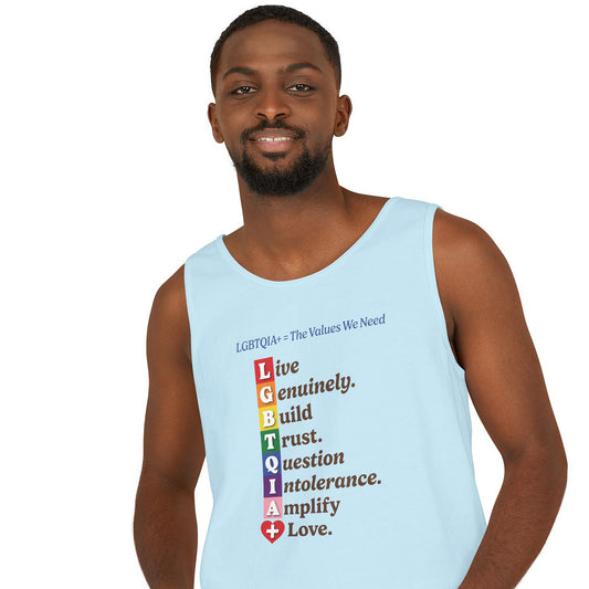 LGBTQIA+ Values Unisex Tank Top – “Build Trust” Edition (Chambray Blue)