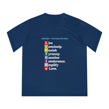 LGBTQIA+ Values Women’s V-Neck Tee “Banish Tyranny” Edition