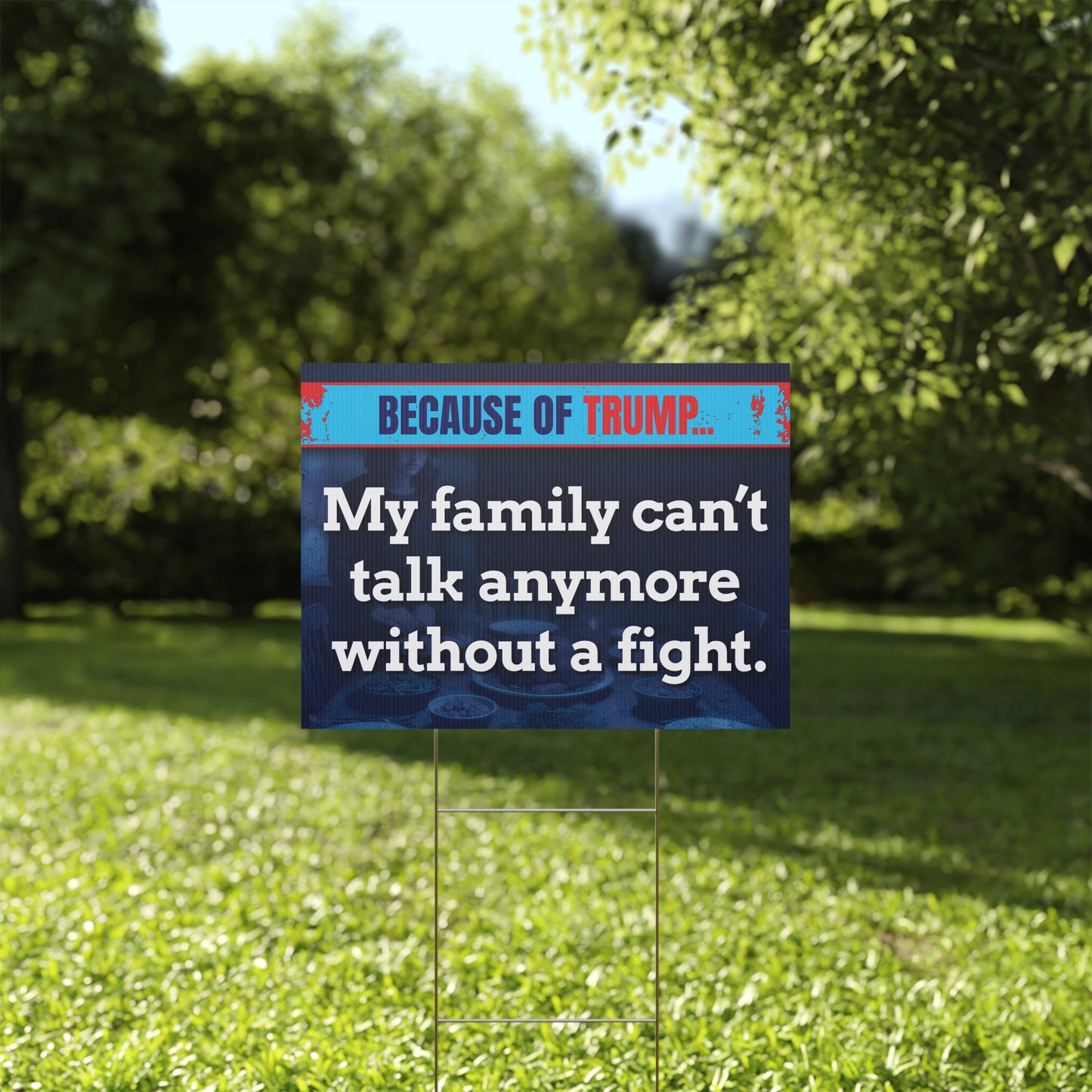 Family Divided by Trump Yard Sign