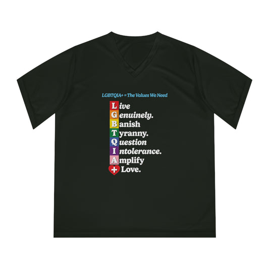 LGBTQIA+ Values Women’s V-Neck Tee “Banish Tyranny” Edition