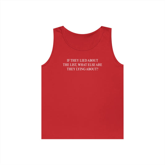 “The List” Tank Top – MAGA Red, Bold Truth Shirt (Unisex Heavy Cotton)